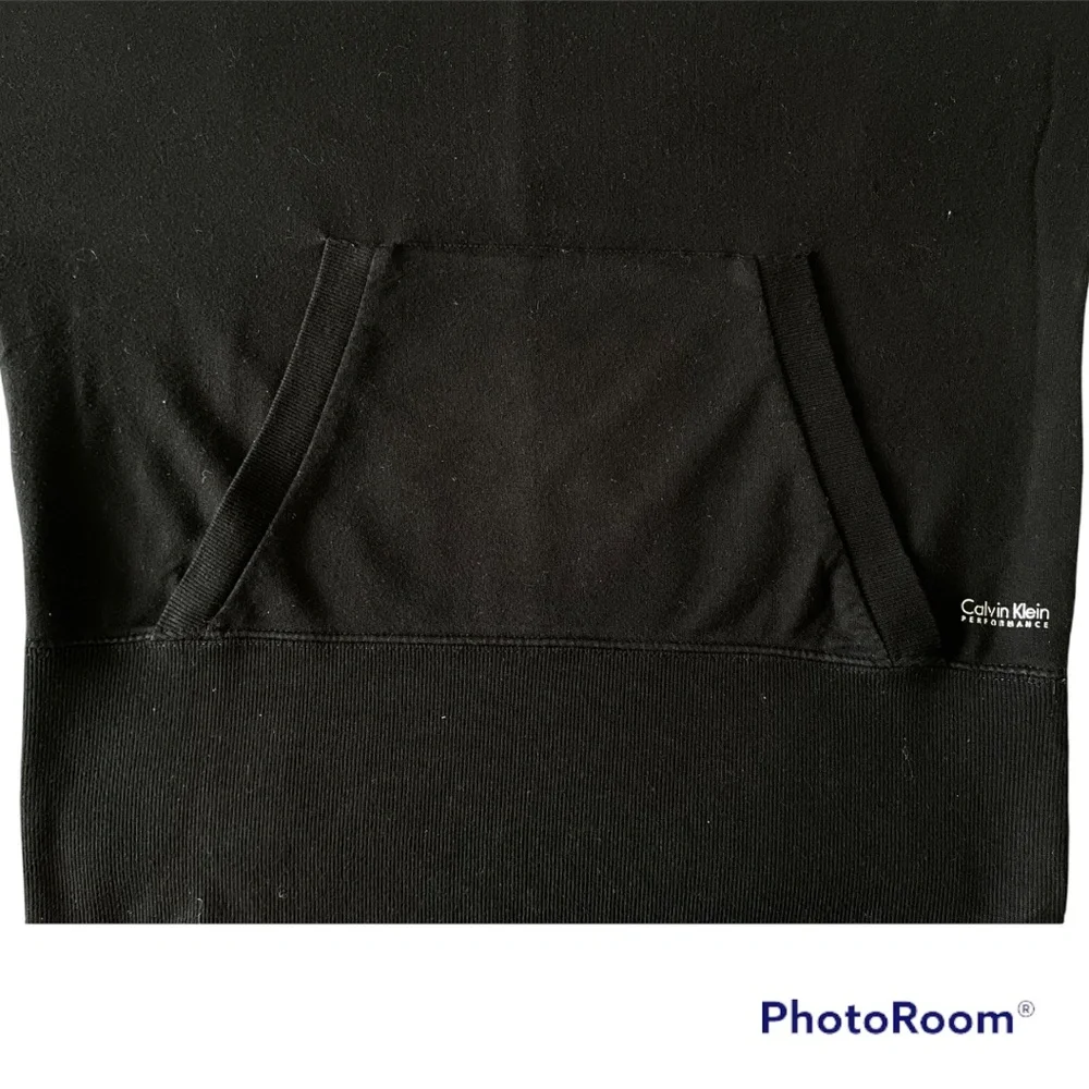 #12 Calvin Klein Performance Edgy Black Hoodie Front Pocket Relaxed Fit Top - Picture 6 of 8